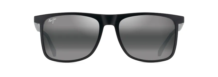 A pair of black-framed, square-shaped sunglasses with dark, gradient lenses is shown from the front.