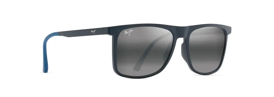 A pair of black-framed sunglasses with dark lenses and blue temple tips, designed to complement any auto draft adventure.