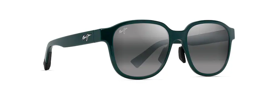 Dark green sunglasses with a sleek black frame design and dark-tinted lenses, featuring a brand logo on the side, Auto Drafted for effortless style.