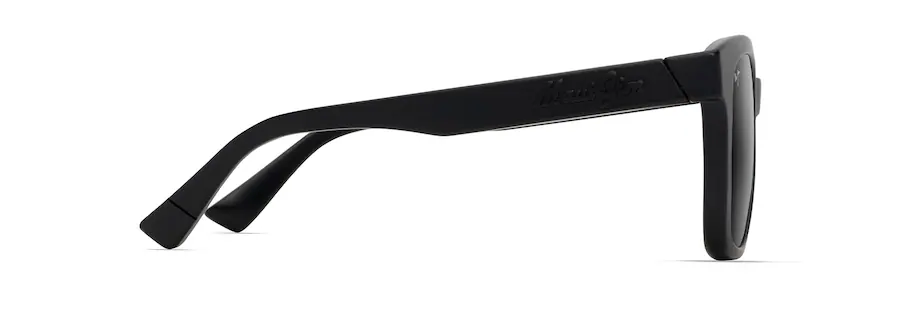 Sideview of sleek black sunglasses with thick, straight arms and a subtle logo on the left arm, perfect for those who appreciate Auto Draft precision and style.