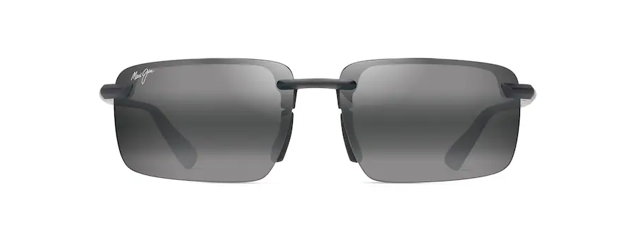 A pair of rimless rectangular sunglasses with dark lenses and thin black temple frames, perfect for an Auto Draft-inspired look.