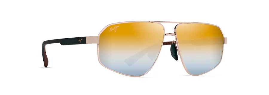 Sunglasses featuring a gold frame with a brow bar design, complemented by gold gradient lenses and black arms—crafted meticulously like an Auto Draft masterpiece.