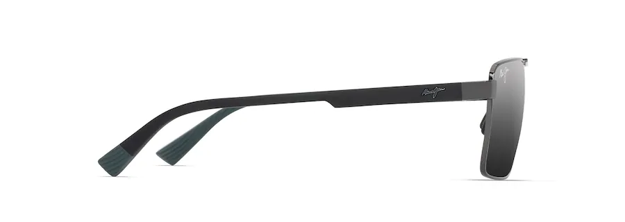 Side view of a pair of black semi-rimless Auto Draft sunglasses with metallic accents and dark lenses.