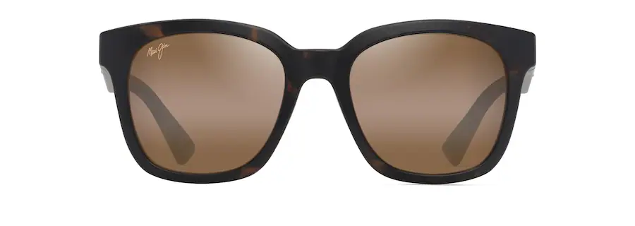 Black-framed sunglasses with brown tinted lenses, viewed from the front, reminiscent of a precision Auto Draft finish.