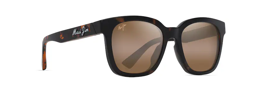 A pair of black sunglasses with brown lenses and tortoiseshell detailing on the arms, offering a sleek blend of style and functionality.