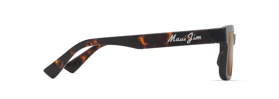 Side view of tortoiseshell pattern sunglasses with "Maui Jim" written on the arm in white text, exemplifying a flawless auto draft design.