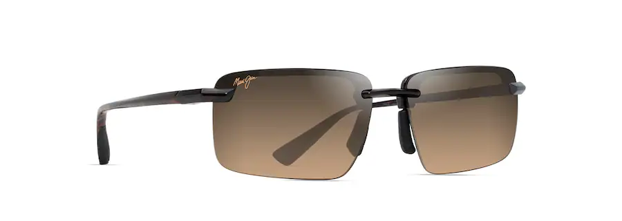 A pair of black, frameless sunglasses with rectangular brown tinted lenses and slim arms, perfect for an auto draft of style and sophistication.