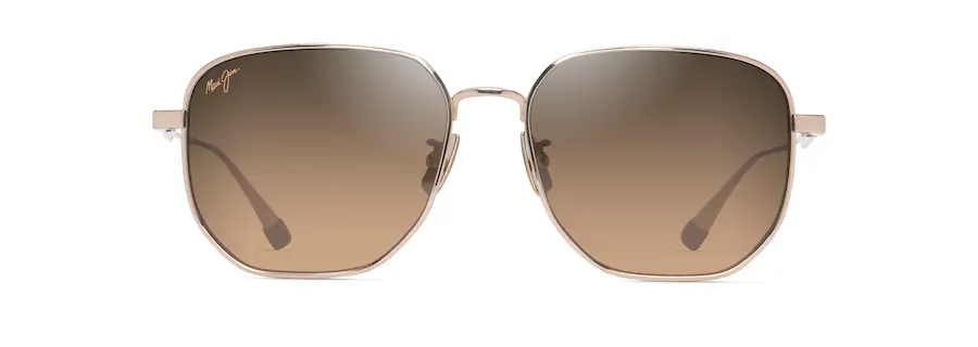 Front view of a pair of sunglasses with metallic frames and brown gradient lenses.