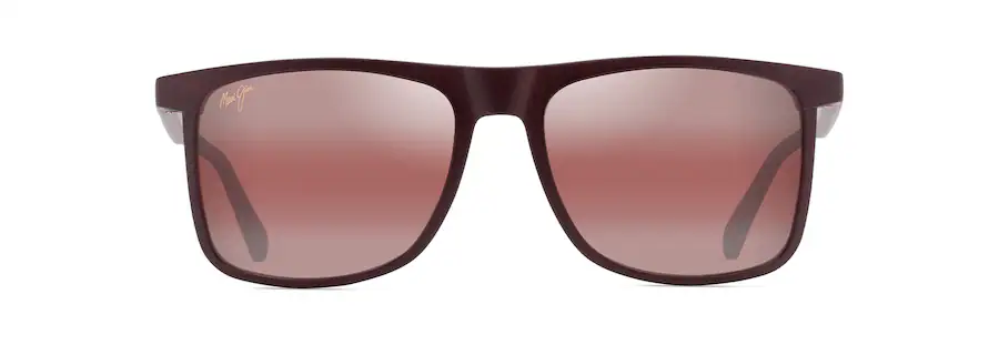 A pair of rectangular sunglasses with a dark red frame and gradient red-tinted lenses, perfect for those who demand style and precision like an Auto Draft.