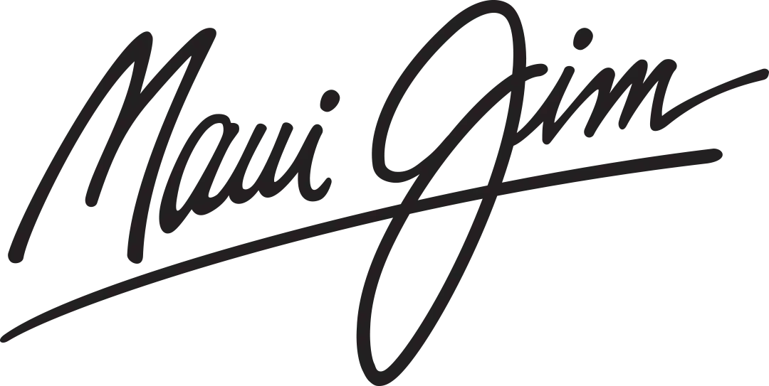 The image shows the logo of Maui Jim, written in a cursive font.